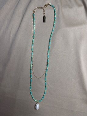 Plunder Turquoise Beaded Necklace with Pearl Drop